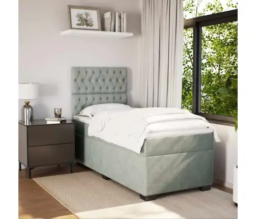 Lova Su Spyruoklėmis Ir Čiužiniu, Pilka, 80X200cm Aksomas