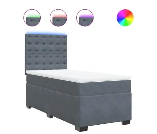 Lova Su Spyruoklėmis Ir Čiužiniu, Pilka, 80X200cm Aksomas