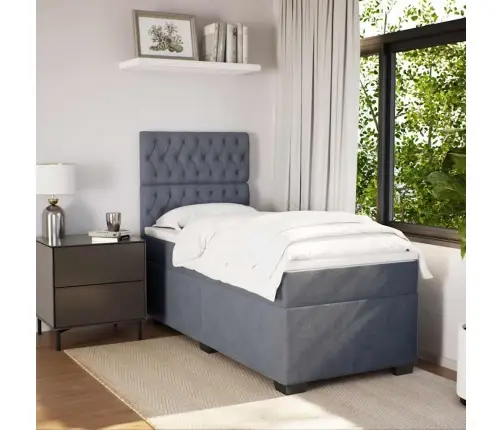 Lova Su Spyruoklėmis Ir Čiužiniu, Pilka, 90X190 cm Aksomas