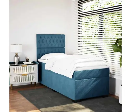 Atsperu Gulta Ar Matraci, Zils Samts, 90X190 Cm Vidaxl