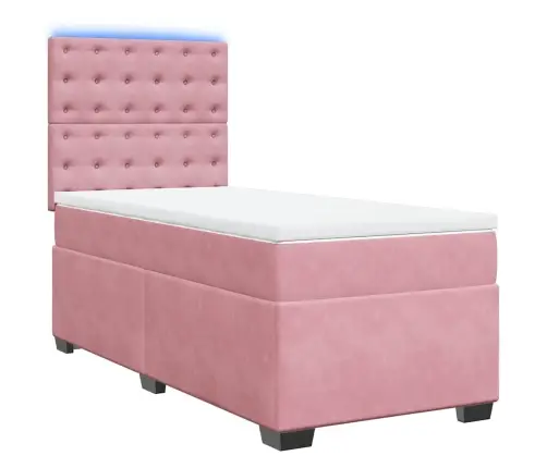 Lova Su Spyruoklėmis Ir Čiužiniu, Rožinė, 90X190 cm Aksomas