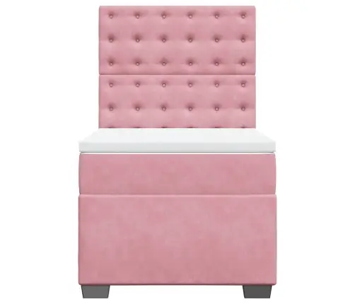 Lova Su Spyruoklėmis Ir Čiužiniu, Rožinė, 90X190 cm Aksomas