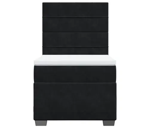 Lova Su Spyruoklėmis Ir Čiužiniu, Juoda, 90X200 cm Aksomas