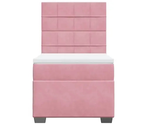 Lova Su Spyruoklėmis Ir Čiužiniu, Rožinė, 90X200 cm Aksomas