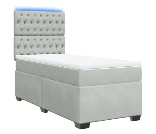 Lova Su Spyruoklėmis Ir Čiužiniu, Pilka, 90X200 cm Aksomas