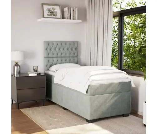 Lova Su Spyruoklėmis Ir Čiužiniu, Pilka, 90X200 cm Aksomas