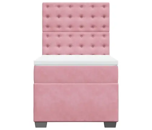 Lova Su Spyruoklėmis Ir Čiužiniu, Rožinė, 90X200 cm Aksomas