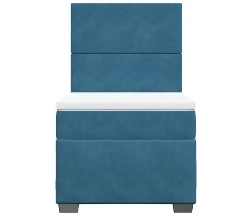 Lova Su Spyruoklėmis Ir Čiužiniu, Mėlyna, 100X200 cm Aksomas