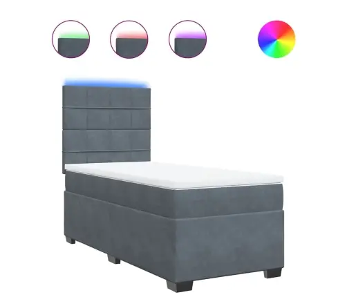 Lova Su Spyruoklėmis Ir Čiužiniu, Pilka, 100X200 cm Aksomas