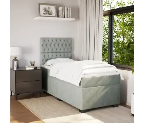 Lova Su Spyruoklėmis Ir Čiužiniu, Pilka, 100X200 cm Aksomas