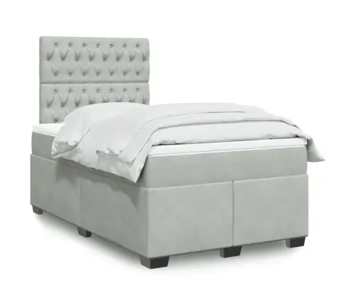 Lova Su Spyruoklėmis Ir Čiužiniu, Pilka, 120X190cm Aksomas