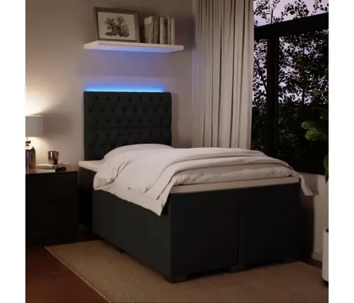 Lova Su Spyruoklėmis Ir Čiužiniu, Juoda, 120X190cm Aksomas