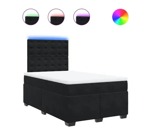 Lova Su Spyruoklėmis Ir Čiužiniu, Juoda, 120X190cm Aksomas