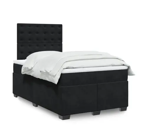 Lova Su Spyruoklėmis Ir Čiužiniu, Juoda, 120X190cm Aksomas