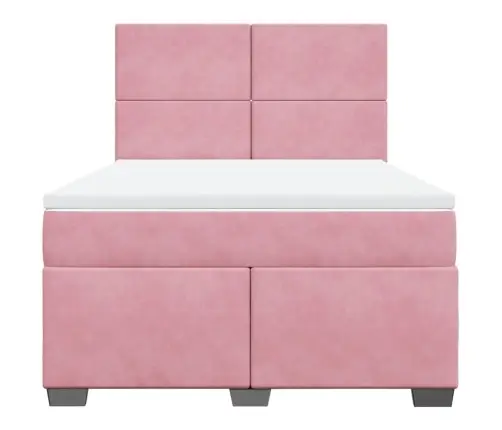 Lova Su Spyruoklėmis Ir Čiužiniu, Rožinė, 140X190 cm Aksomas