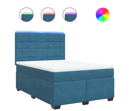 Atsperu Gulta Ar Matraci, Zils Samts, 140X190 Cm Vidaxl