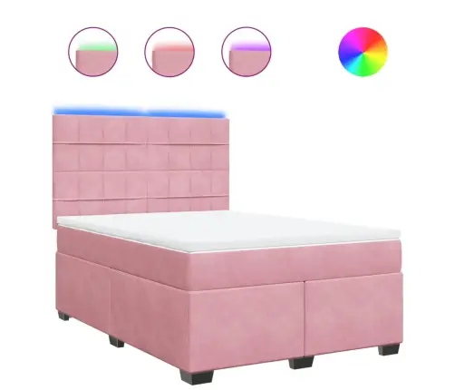 Lova Su Spyruoklėmis Ir Čiužiniu, Rožinė, 140X190 cm Aksomas