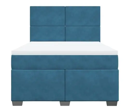 Atsperu Gulta Ar Matraci, Zils Samts, 140X200 Cm Vidaxl