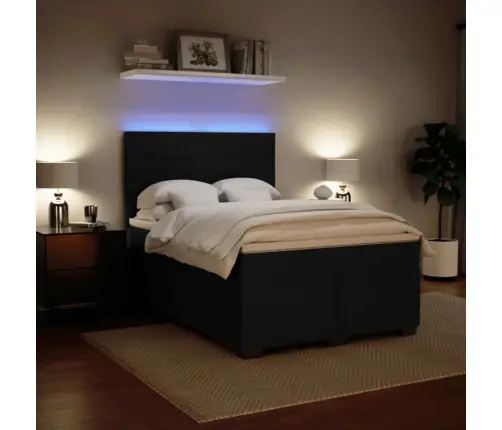 Lova Su Spyruoklėmis Ir Čiužiniu, Juoda, 140X200 cm Aksomas