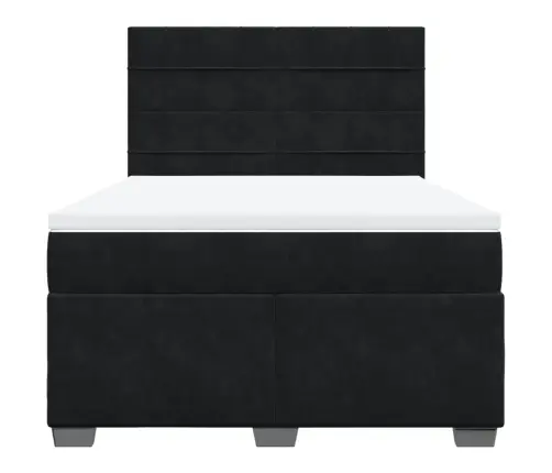 Lova Su Spyruoklėmis Ir Čiužiniu, Juoda, 140X200 cm Aksomas