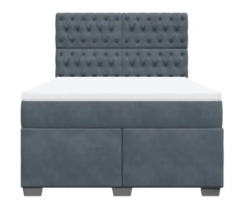 Lova Su Spyruoklėmis Ir Čiužiniu, Pilka, 140X200 cm Aksomas