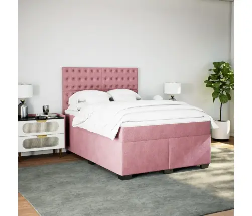 Lova Su Spyruoklėmis Ir Čiužiniu, Rožinė, 140X200 cm Aksomas