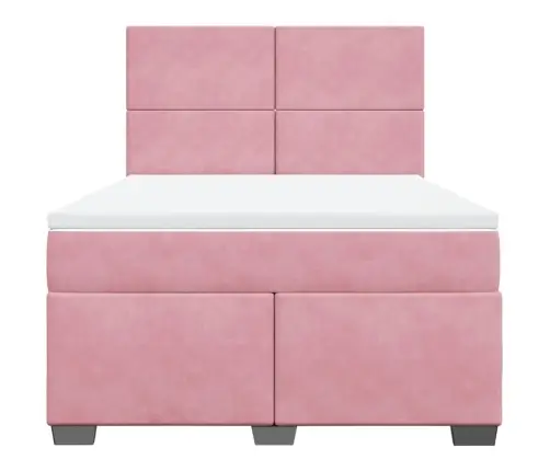 Atsperu Gulta Ar Matraci, Rozā Samts, 160X200 Cm Vidaxl