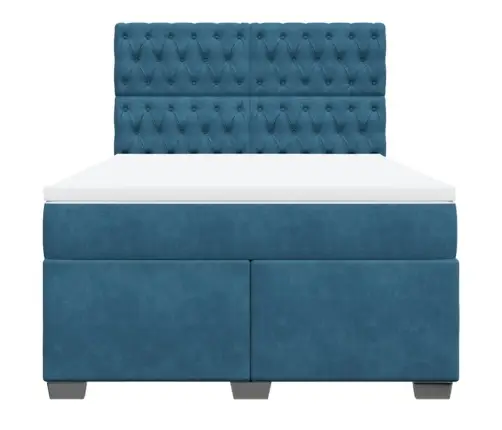 Atsperu Gulta Ar Matraci, Zils Samts, 160X200 Cm Vidaxl