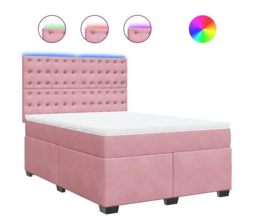 Atsperu Gulta Ar Matraci, Rozā Samts, 160X200 Cm Vidaxl