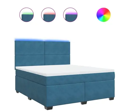 Lova Su Spyruoklėmis Ir Čiužiniu, Mėlyna, 180X200cm Aksomas