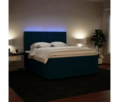 Lova Su Spyruoklėmis Ir Čiužiniu, Mėlyna, 180X200cm Aksomas