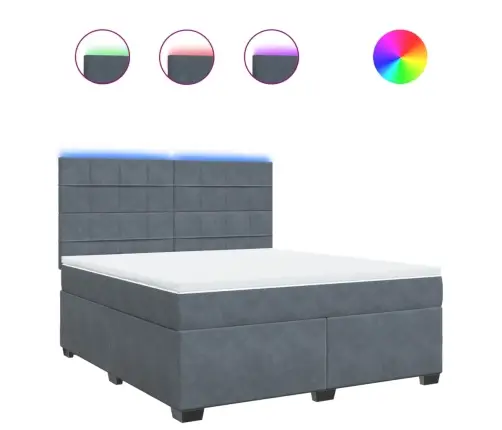 Lova Su Spyruoklėmis Ir Čiužiniu, Pilka, 180X200 cm Aksomas