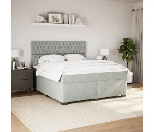 Lova Su Spyruoklėmis Ir Čiužiniu, Pilka, 180X200 cm Aksomas