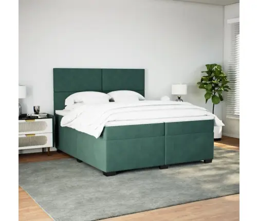 Atsperu Gulta Ar Matraci, Tumši Zaļš Samts, 200X200 Cm Vidaxl