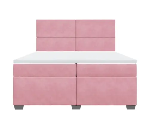 Atsperu Gulta Ar Matraci, Rozā Samts, 200X200 Cm Vidaxl