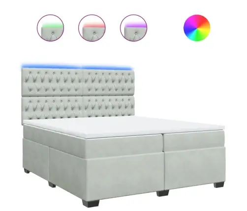 Lova Su Spyruoklėmis Ir Čiužiniu, Pilka, 200X200 cm Aksomas