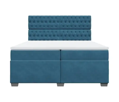 Lova Su Spyruoklėmis Ir Čiužiniu, Mėlyna, 200X200cm Aksomas