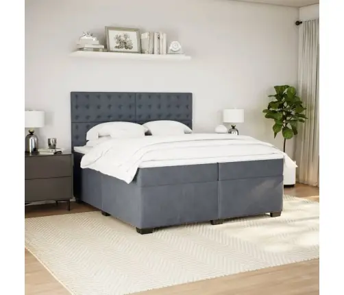 Atsperu Gulta Ar Matraci, Tumši Pelēka Samts, 200X200 Cm Vidaxl