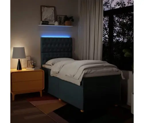 Lova Su Spyruoklėmis Ir Čiužiniu, Mėlyna, 90X190 cm Audinys