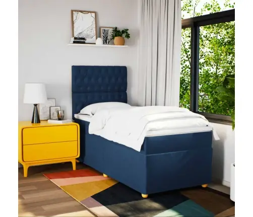 Lova Su Spyruoklėmis Ir Čiužiniu, Mėlyna, 90X190 cm Audinys