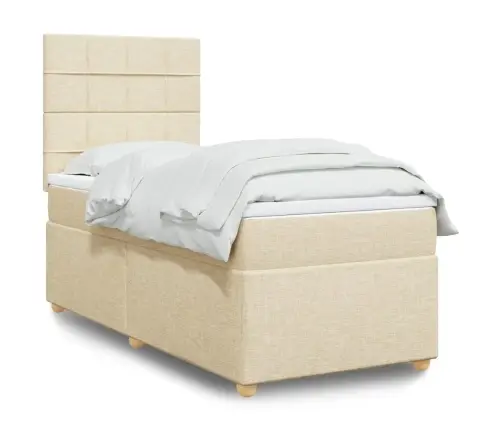 Lova Su Spyruoklėmis Ir Čiužiniu, Kreminė, 90X200 cm Audinys