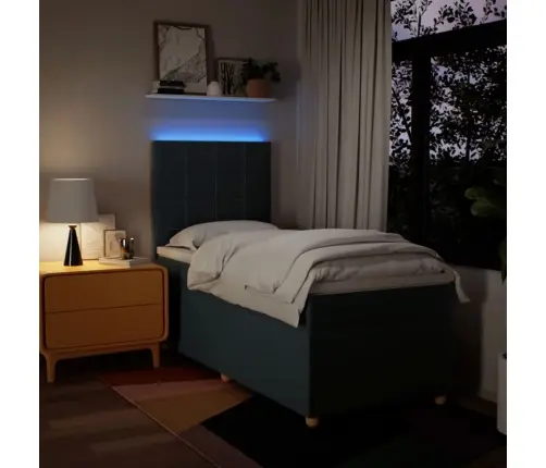 Atsperu Gultas Rāmis Ar Matraci, Zils, 90X200 Cm, Audums Vidaxl