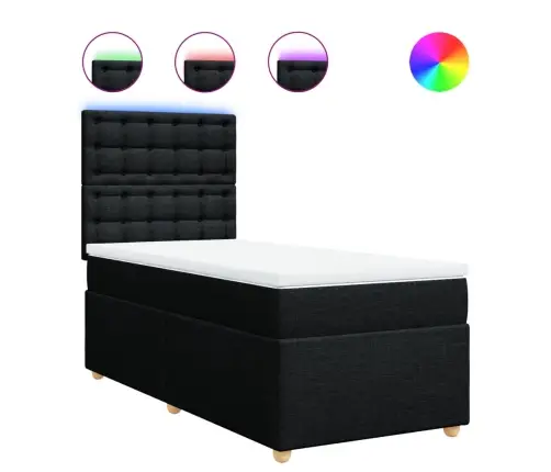 Lova Su Spyruoklėmis Ir Čiužiniu, Juoda, 90X200 cm Audinys