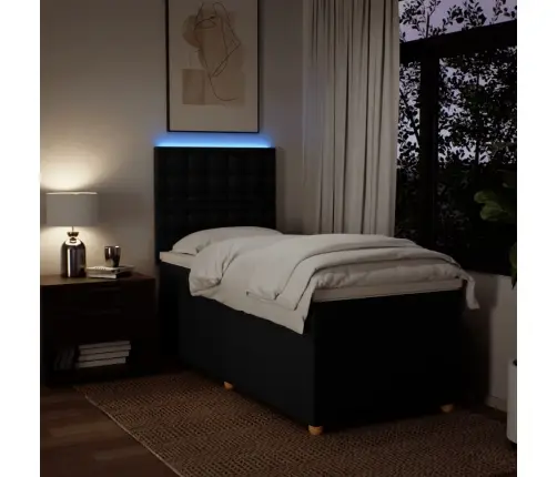 Lova Su Spyruoklėmis Ir Čiužiniu, Juoda, 90X200 cm Audinys