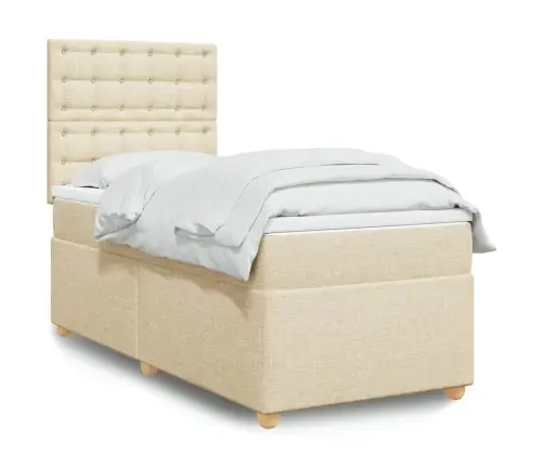 Lova Su Spyruoklėmis Ir Čiužiniu, Kreminė, 90X200 cm Audinys