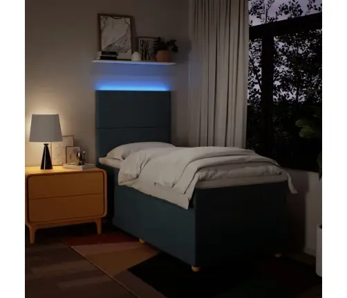 Atsperu Gultas Rāmis Ar Matraci, Zils, 100X200 Cm, Audums Vidaxl