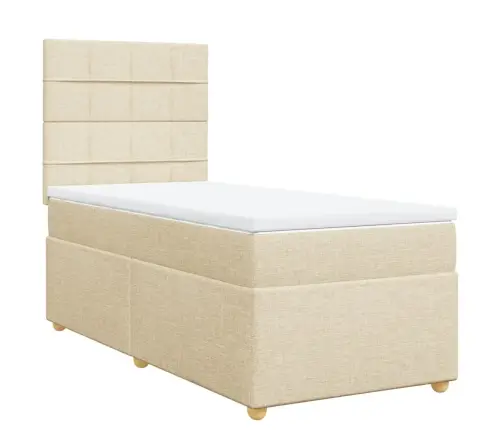 Lova Su Spyruoklėmis Ir Čiužiniu, Kreminė, 100X200cm Audinys