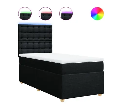 Lova Su Spyruoklėmis Ir Čiužiniu, Juoda, 100X200cm Audinys