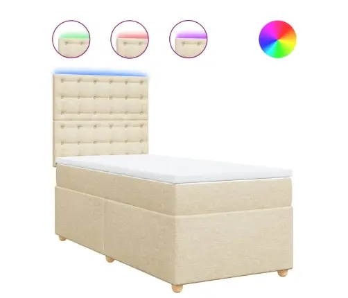 Atsperu Gultas Rāmis Ar Matraci, Krēmkrāsas, 100X200 Cm, Audums Vidaxl