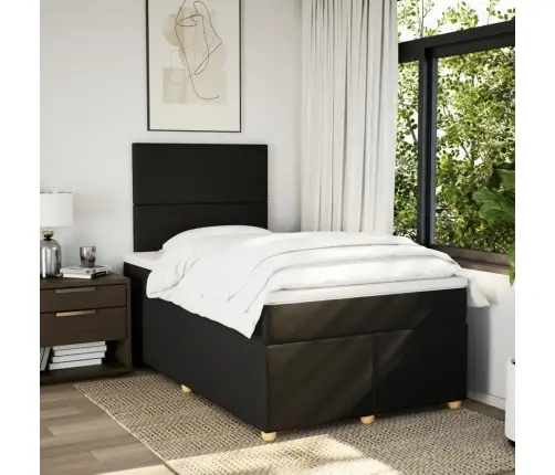 Lova Su Spyruoklėmis Ir Čiužiniu, Juoda, 120X190cm Audinys